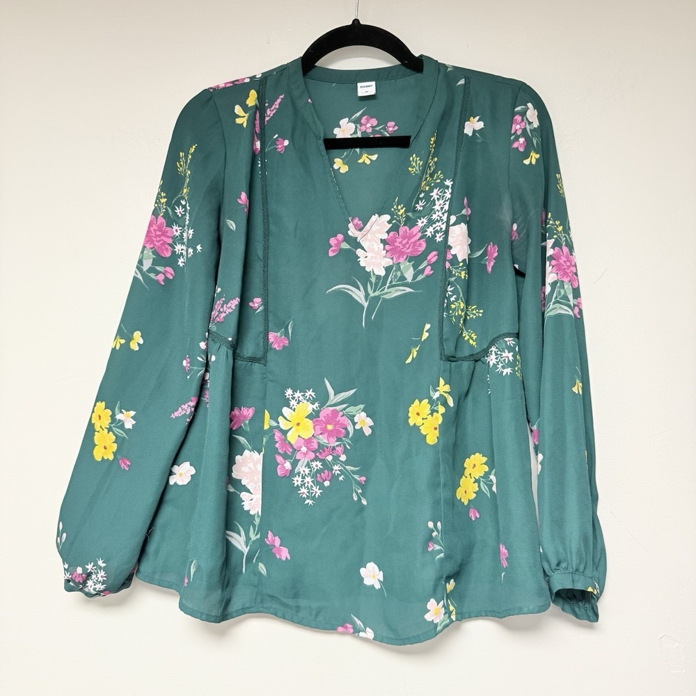 Old Navy Boho Women's Peasant Earthy Floral Green Blouse Size XS